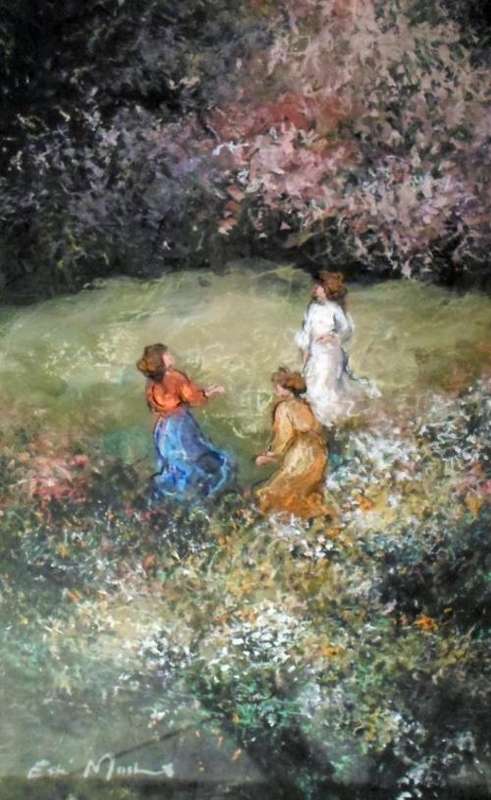 Este Mostert - Three ladies in a field - A stunning painting!! - Bid now!!